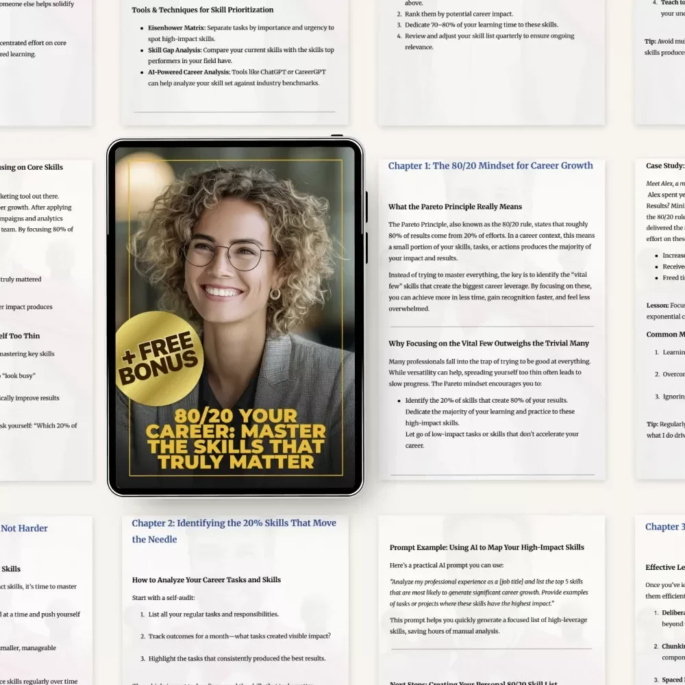 80/20 Your Career: Master the Skills That Truly Matter – A Practical Guide to applying the pareto rule to career skill development for Faster Growth & Focus