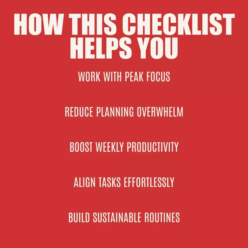 Peak Productivity & Smart Planning Checklist – How to Plan Your Week Using Peak Mental Windows for Focused, Stress-Free Scheduling