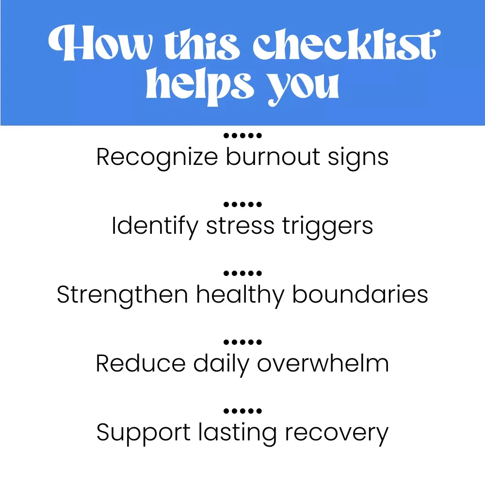 Your Burnout Survival Checklist: Spot, Stop, and Strengthen | Printable PDF Checklist for Causes of Burnout Syndrome | Simple Burnout Recovery Tool