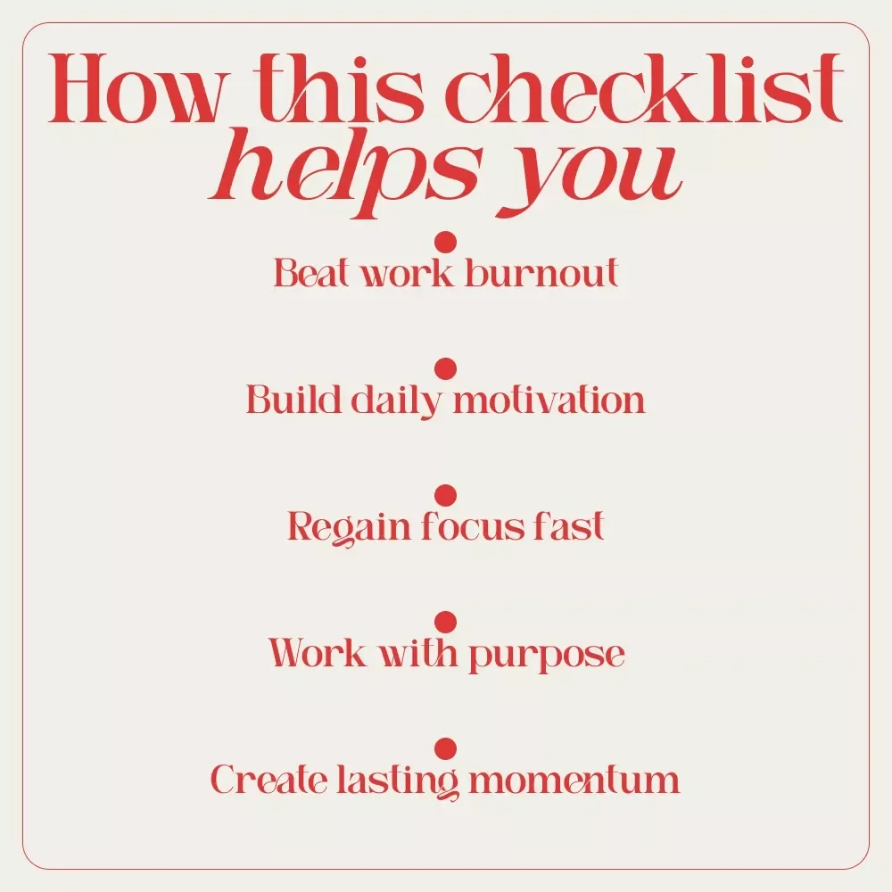 Your Ultimate Motivation Revival Checklist: Spark, Sustain & Soar at Work | Digital Checklist for Anyone Feeling demotivated at work