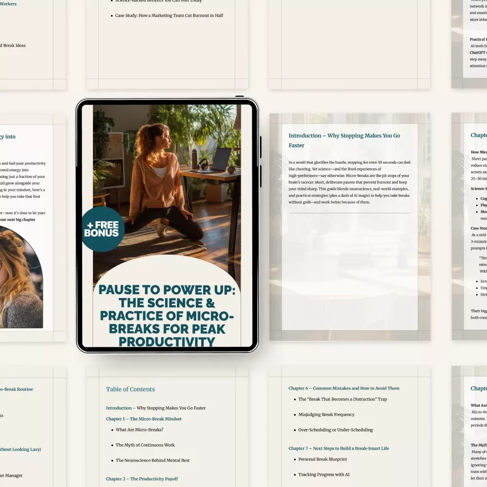 Pause to Power Up: The Science & Practice of Micro-Breaks for Peak Productivity | Micro-Breaks and Productivity eBook for Focus, Energy & Burnout Prevention