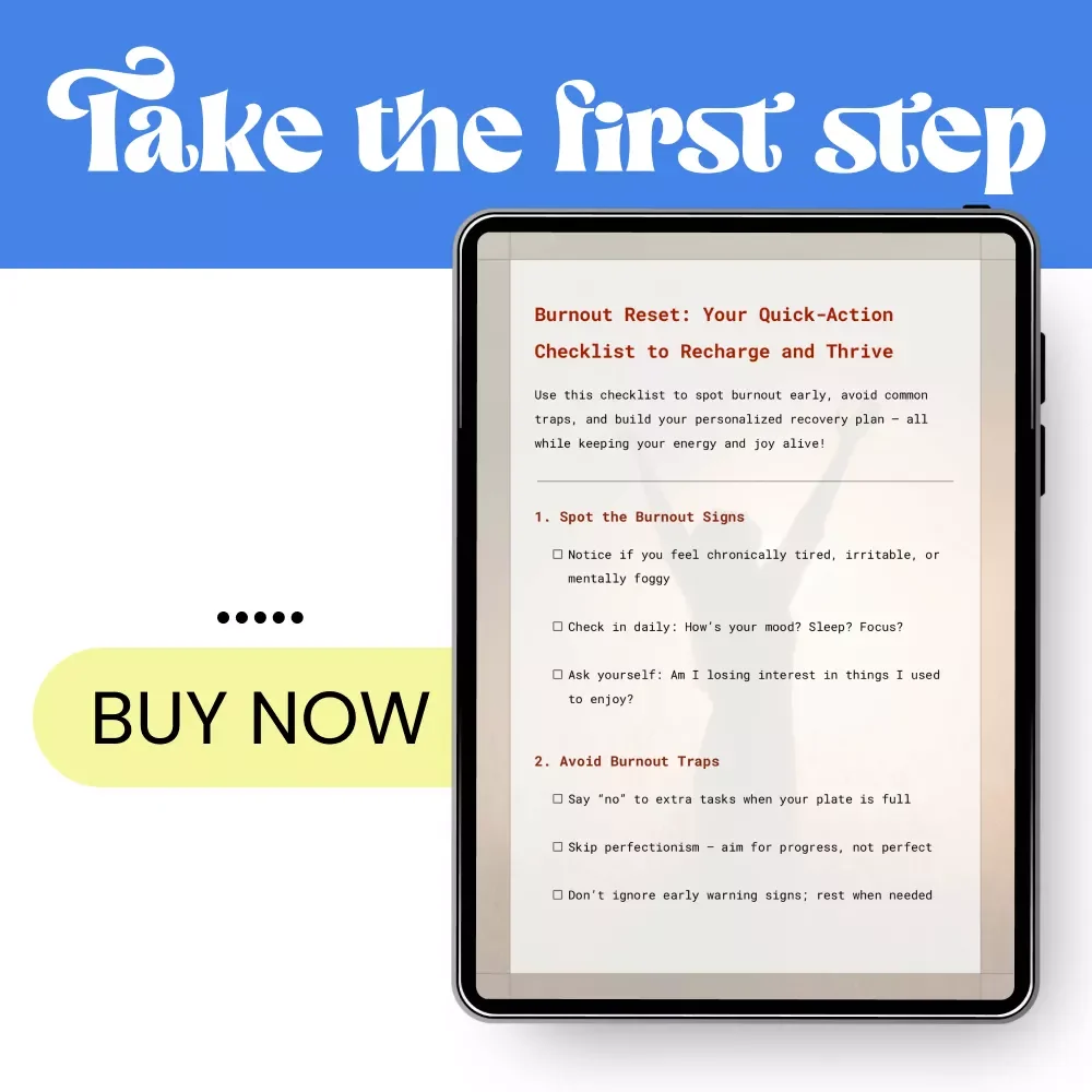 Burnout Reset: Your Quick-Action Checklist to Recharge and Thrive | Digital Checklist for Coping With Burnout Syndrome | Printable Self-Care & Recovery Tool