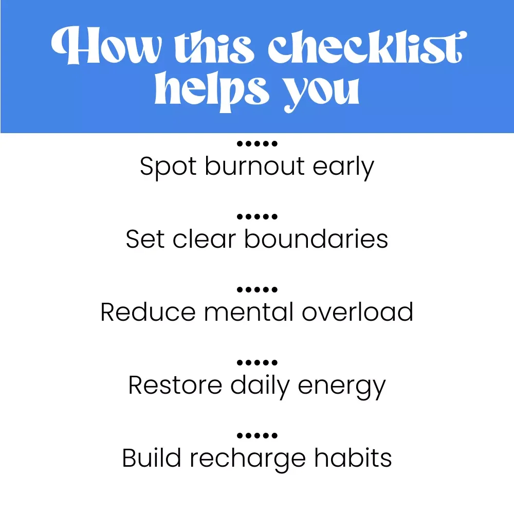 Burnout Reset: Your Quick-Action Checklist to Recharge and Thrive | Digital Checklist for Coping With Burnout Syndrome | Printable Self-Care & Recovery Tool