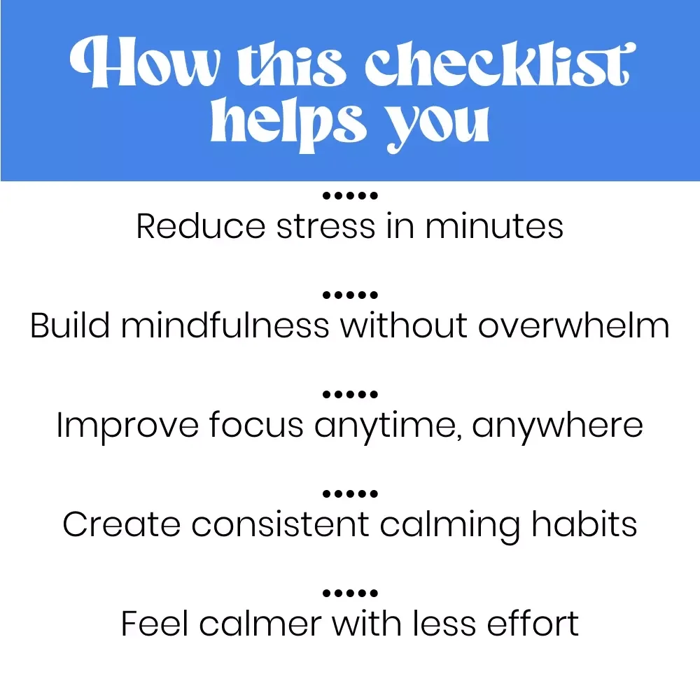 Your Quick & Quirky Mindfulness Reset Checklist: Five Minutes to Zen | Printable Digital Checklist for Mindfulness Practices You Can Do in Under Five Minutes | Instant Download
