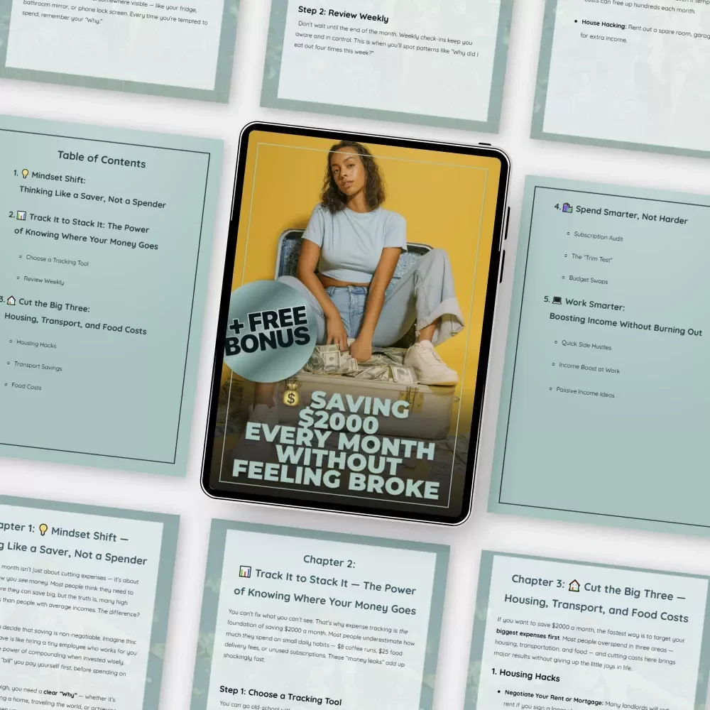Saving $2000 Every Month Without Feeling Broke – Ebook Guide on How to Save 2000 a Month, Smart Budgeting, Income Boosts & AI Money Prompts