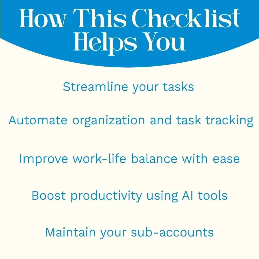 Sub-Accounts Success Checklist: Organize, Optimize, and Achieve Your Goals - Digital Download