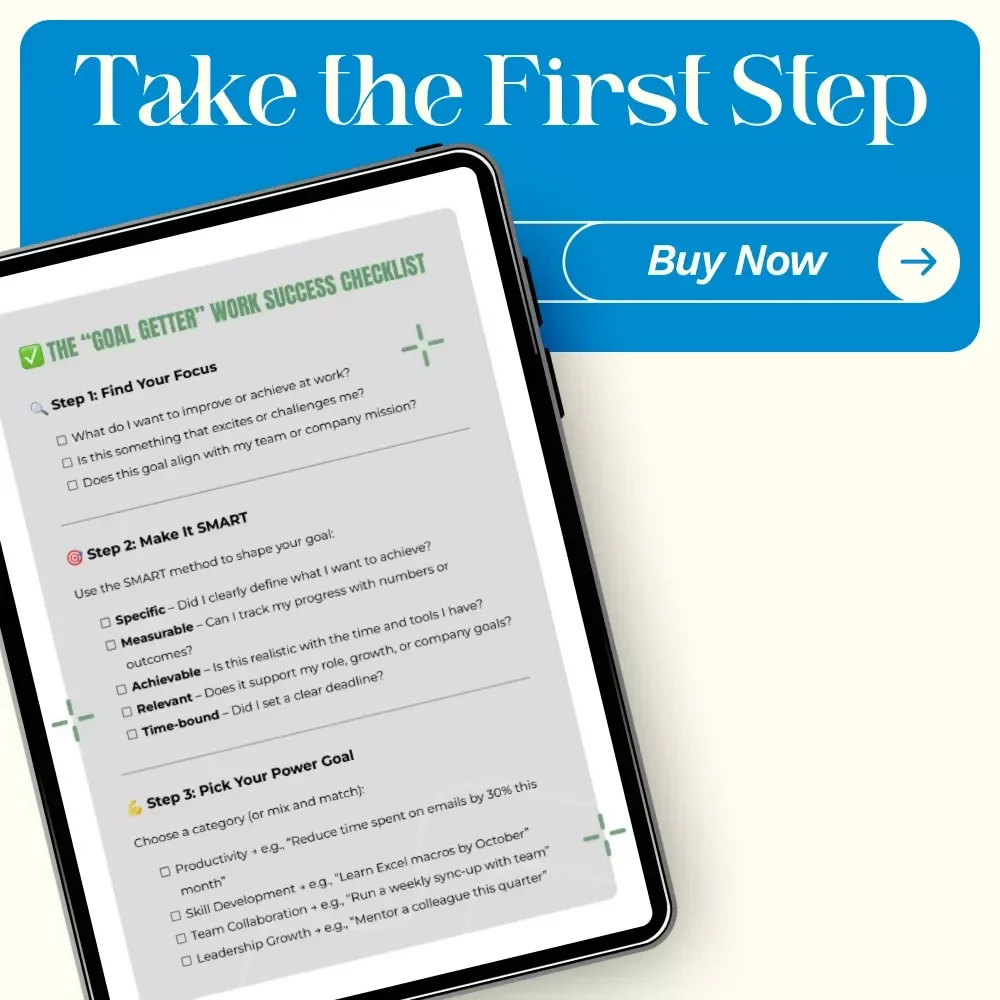 The “Goal Getter” Work Success Checklist | Career Goal Setting Checklist with examples of goals for work | Digital Download for Productivity & Professional Growth