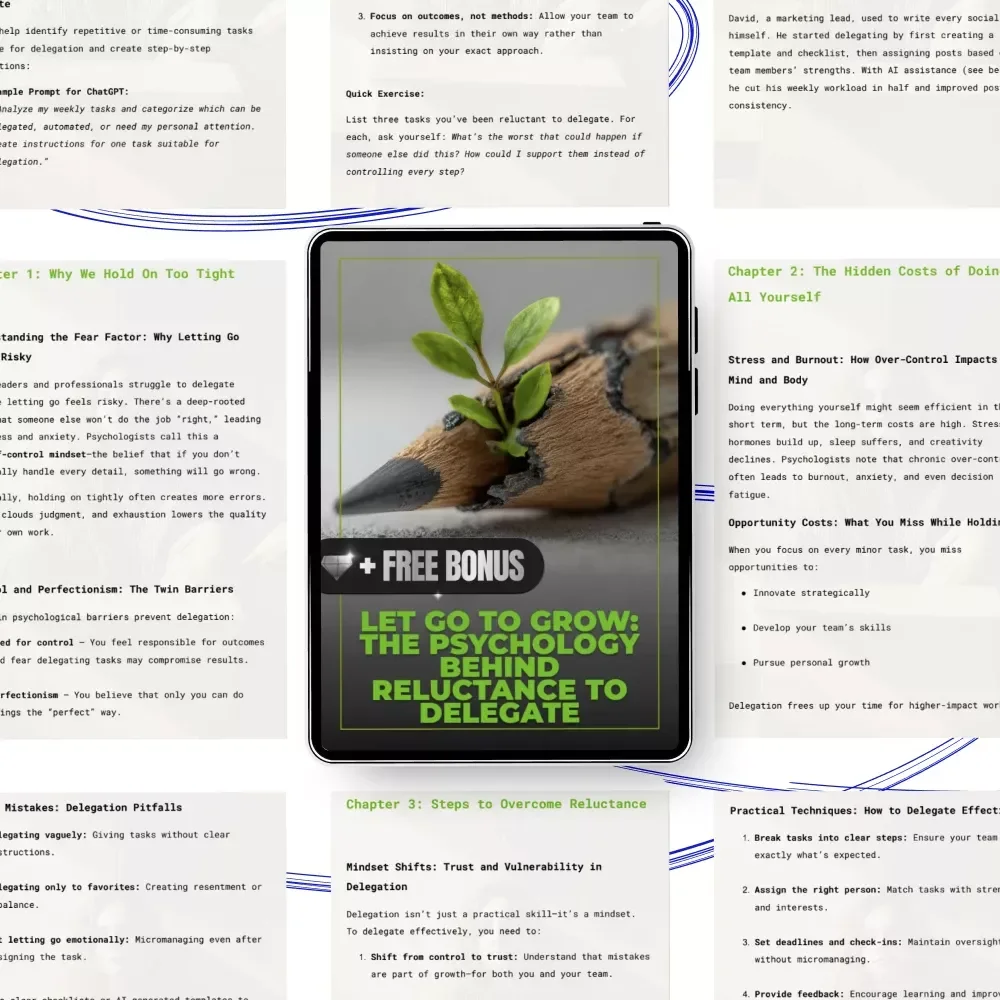 Let Go to Grow: The Psychology Behind Reluctance to Delegate | Digital Guide for Leaders, Managers & Entrepreneurs | Understand Control, Burnout & Smarter Delegation