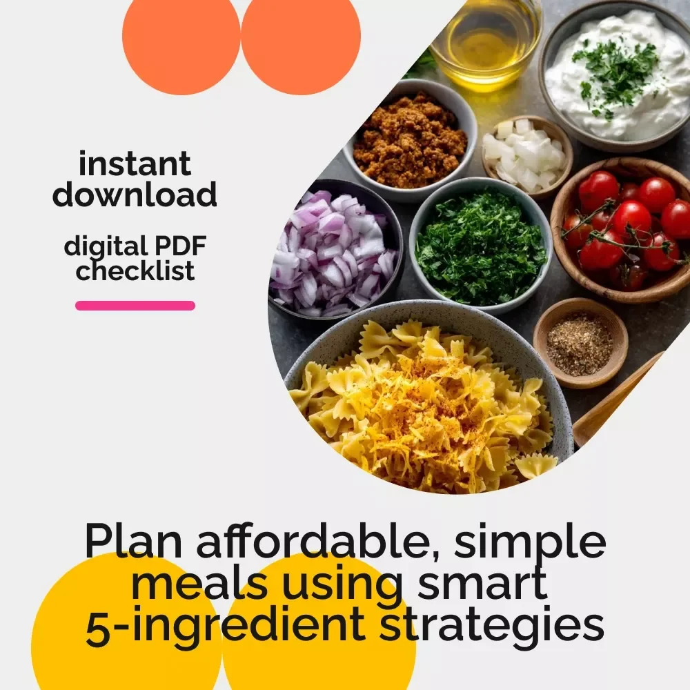 5-Ingredient Budget Meal Success Kit Checklist – Simple Weekly Planning for Easy 5-Ingredient Budget Meals, Smart Grocery Shopping & Stress-Free Cooking