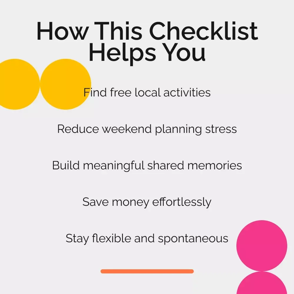 The Weekend Planner: Free Fun Checklist | Simple Guide on how to plan free weekend activities for Families & Couples