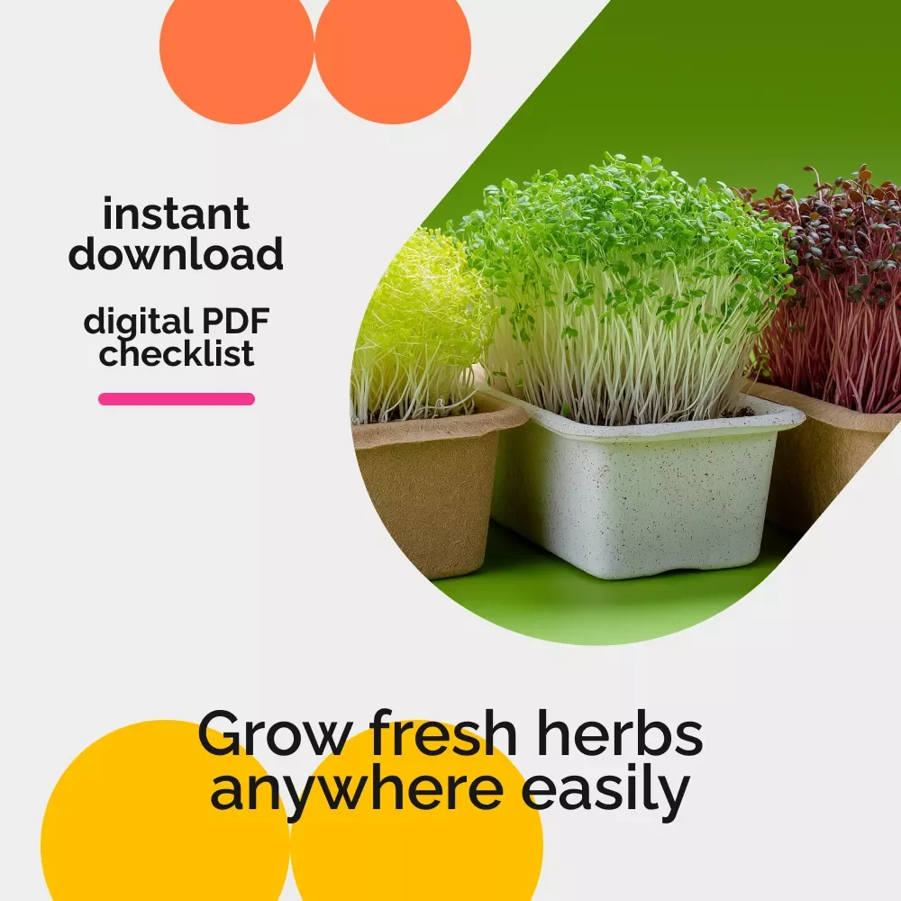 Container Herb & Greens Growing Checklist | Easy Guide on How to Grow Herbs or Greens in Containers | Printable Gardening PDF