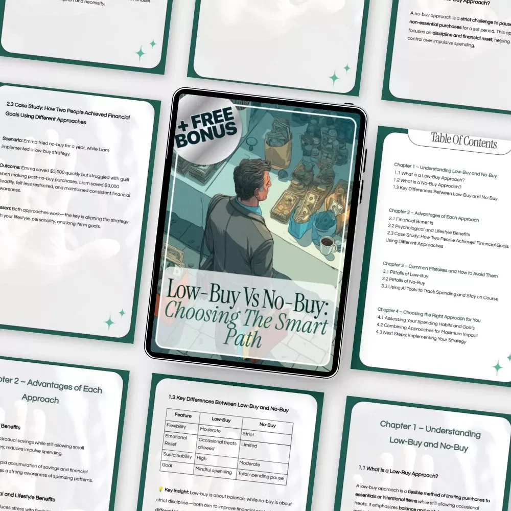 Low-Buy vs No-Buy Guide: Smart Path to Financial Freedom eBook - Budgeting Tips, Spending Strategies, and Case Studies