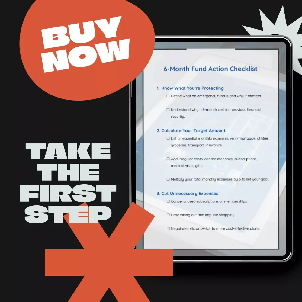 6-Month Fund Action Checklist | Build Your 6 Month Emergency Fund Fast | Financial Planning Printable | Budgeting & Savings Digital Checklist