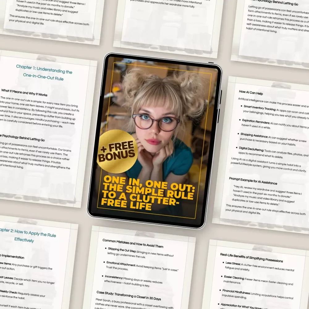 One In, One Out: The Simple Rule to a Clutter-Free Life – Minimalist Living Guide, Decluttering System, one-in-one-out rule for possessions, Digital Download