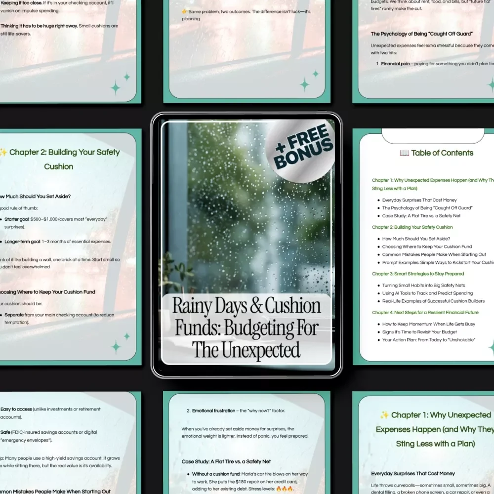 Rainy Days & Cushion Funds: Budgeting for the Unexpected - Digital Guide to Building a Financial Safety Net