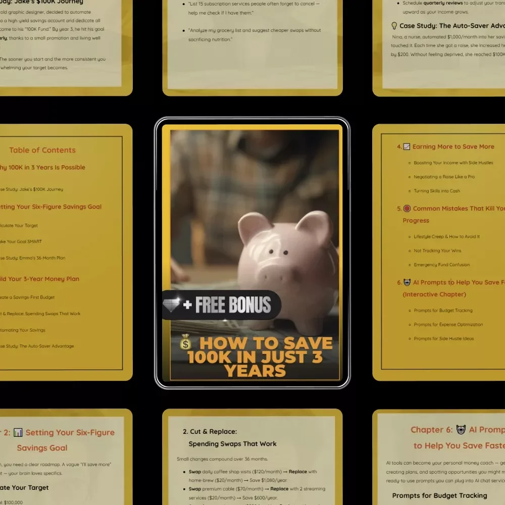 How to Save 100K in Just 3 Years | Step-by-Step Money Plan Ebook | How to Save 100k in 3 Years Guide, Budgeting, Income Growth & AI Prompts