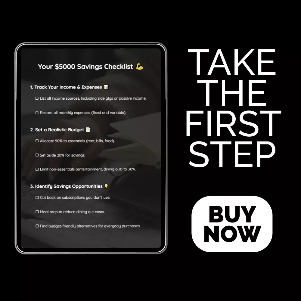Your $5000 Savings Checklist | How to Save 5000 in a Year Step-by-Step Digital Checklist