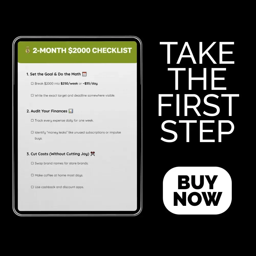 2-Month $2000 Checklist | How to Save 2000 in 2 Months Step-by-Step Digital Savings Checklist
