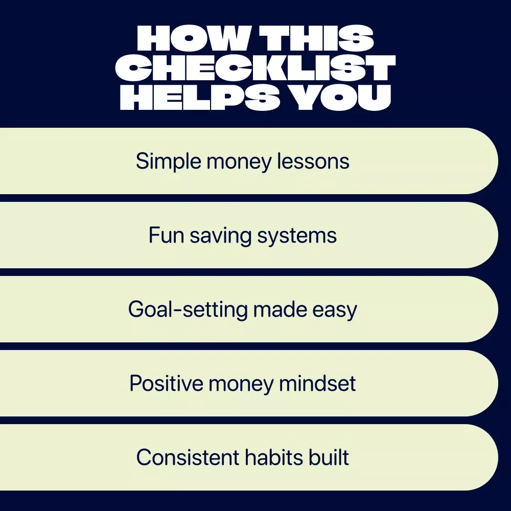 Teaching Kids to Save Checklist – Simple Steps for Parents Learning how to teach kids saving money | Printable Money Habits Guide