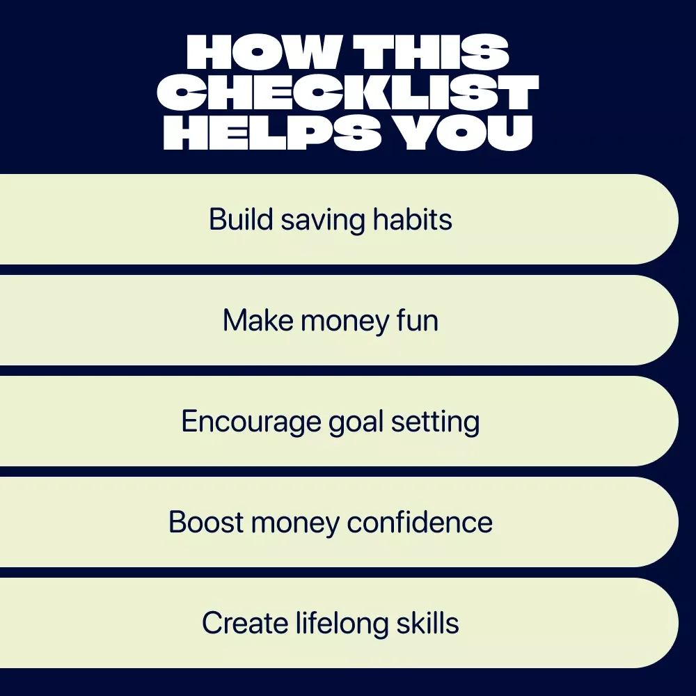 Little Savers’ Smart Money Checklist – Fun Kids Savings Goals Teaching Tips for Parents, Families & Classrooms | Printable Money Habits Guide