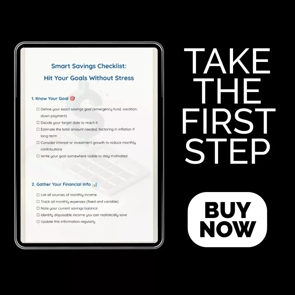 Smart Savings Checklist: Hit Your Goals Without Stress | Printable Budget Planner | Financial Goals Tool | how much to save calculator | Digital Download