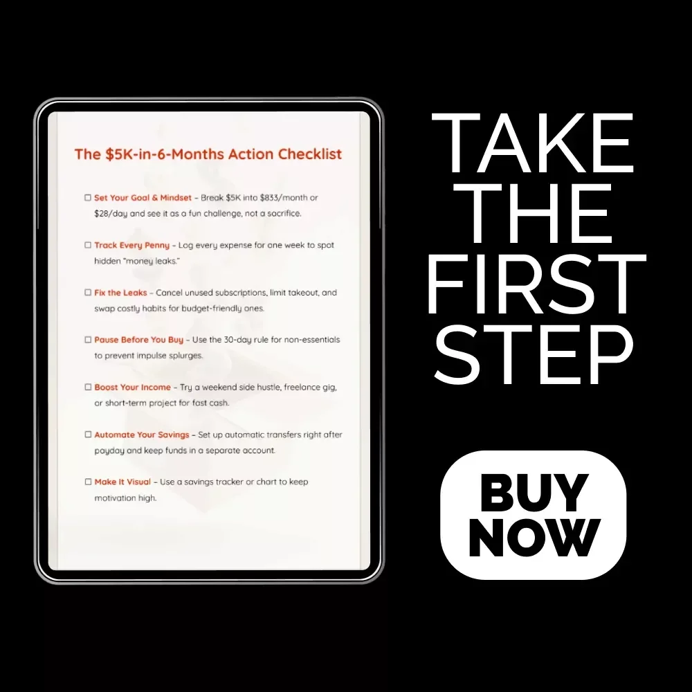 The $5K-in-6-Months Action Checklist | How to Save 5K in 6 Months | Budget Planner, Savings Checklist, Financial Goal Tracker (Digital Download)