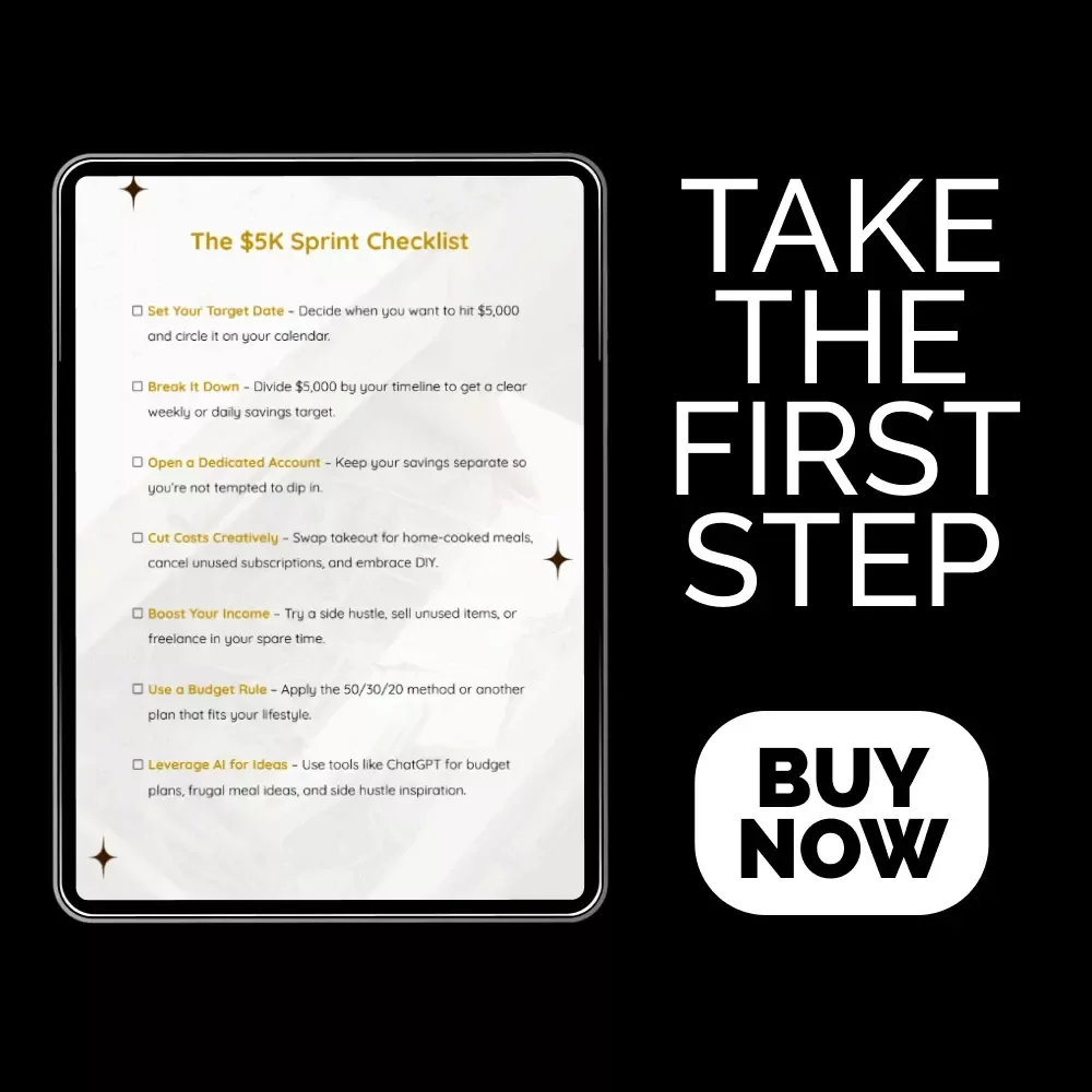 The $5K Sprint Checklist | How to Save 5000 Fast | Financial Goal Planner | Savings Challenge Printable | Budget & Money Management Checklist