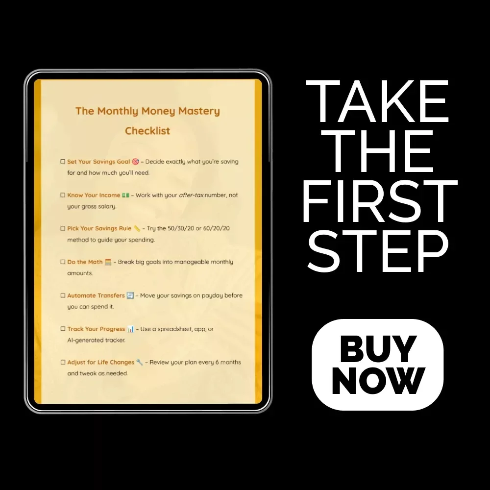 The Monthly Money Mastery Checklist | Digital Download Checklist for Budgeting, how much money to save each month, Savings Planning & Monthly Goal Setting