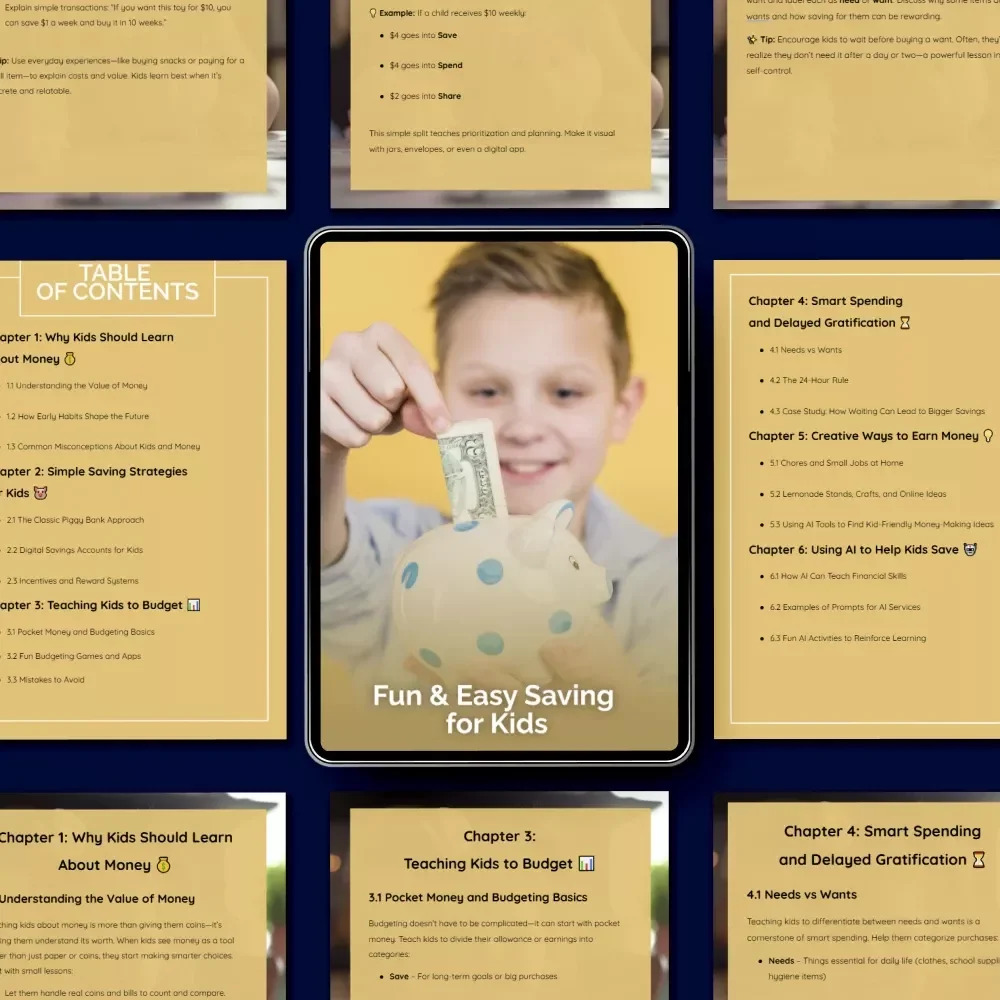 Fun & Easy Saving for Kids – A Practical Guide on How to Save Money for Kids | Money Lessons, Budgeting Basics & Smart Spending Ebook for Parents