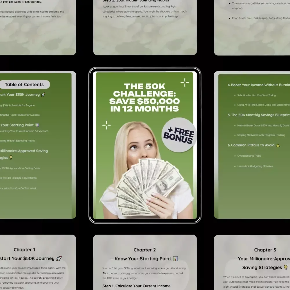 The 50K Challenge: Save $50,000 in 12 Months | Step-by-Step Ebook on How to Save 50K in a Year