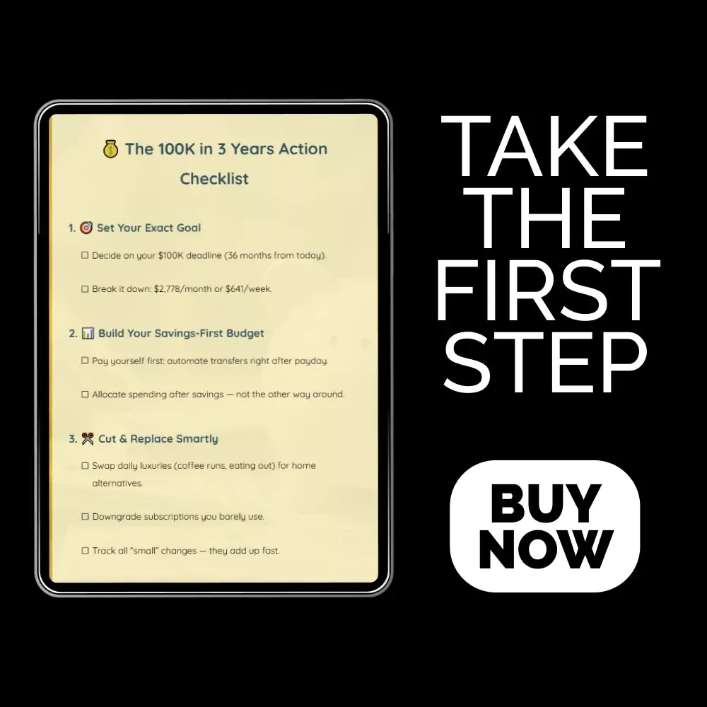 The 100K in 3 Years Action Checklist | Step-by-Step Savings Planner & Smart Money System for How to Save 100K in 3 Years