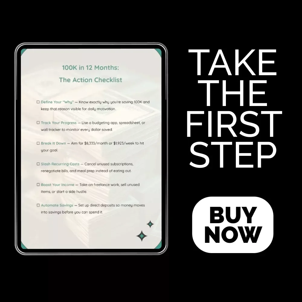 100K in 12 Months: The Action Checklist — Ultimate Savings Planner | Digital Download | how to save 100 000 in a year Checklist