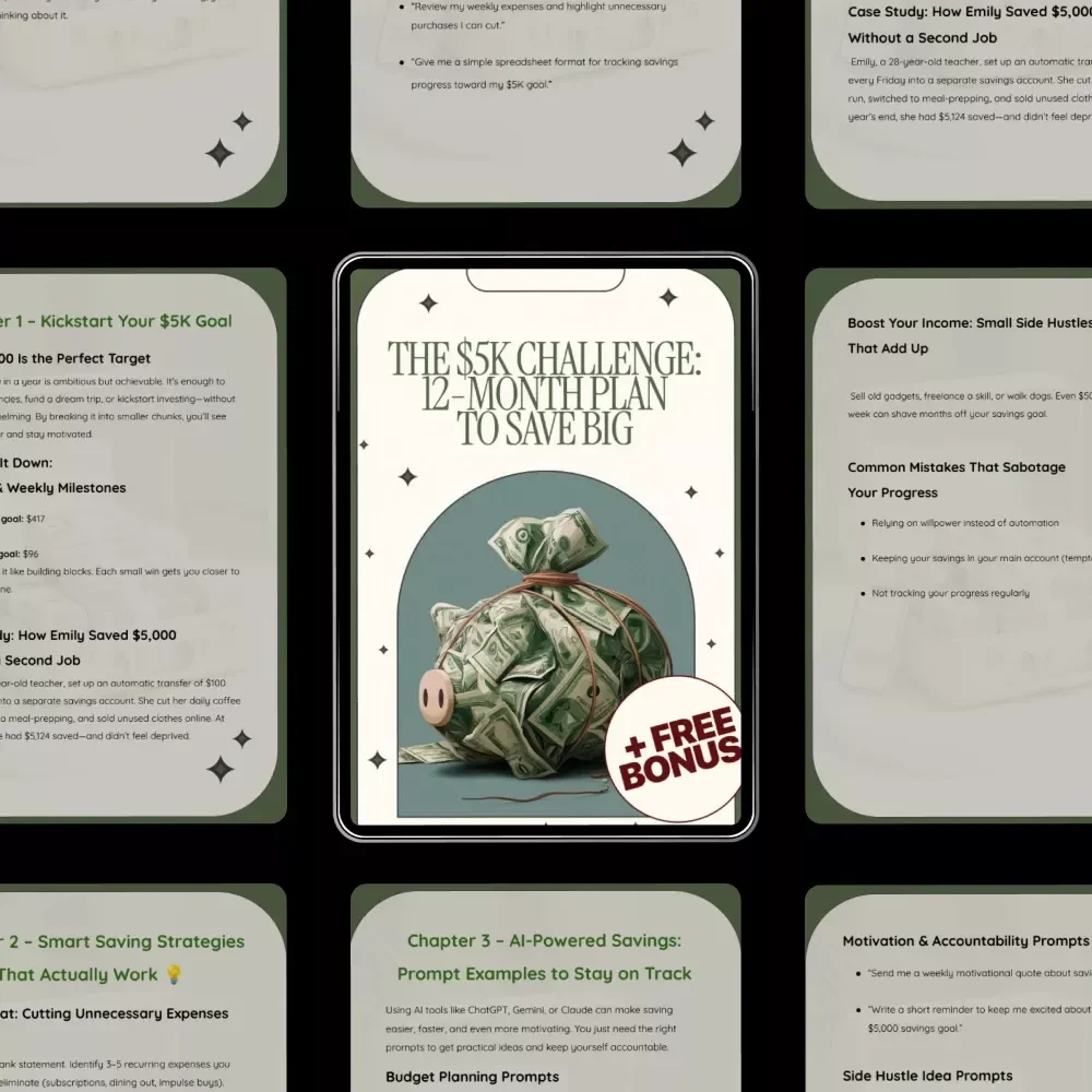 The $5K Challenge: 12-Month Plan to Save Big – Financial Guide for How to Save $5000 in a Year, Budgeting Tips, Money-Saving Strategy Guide, Printable Savings Planner