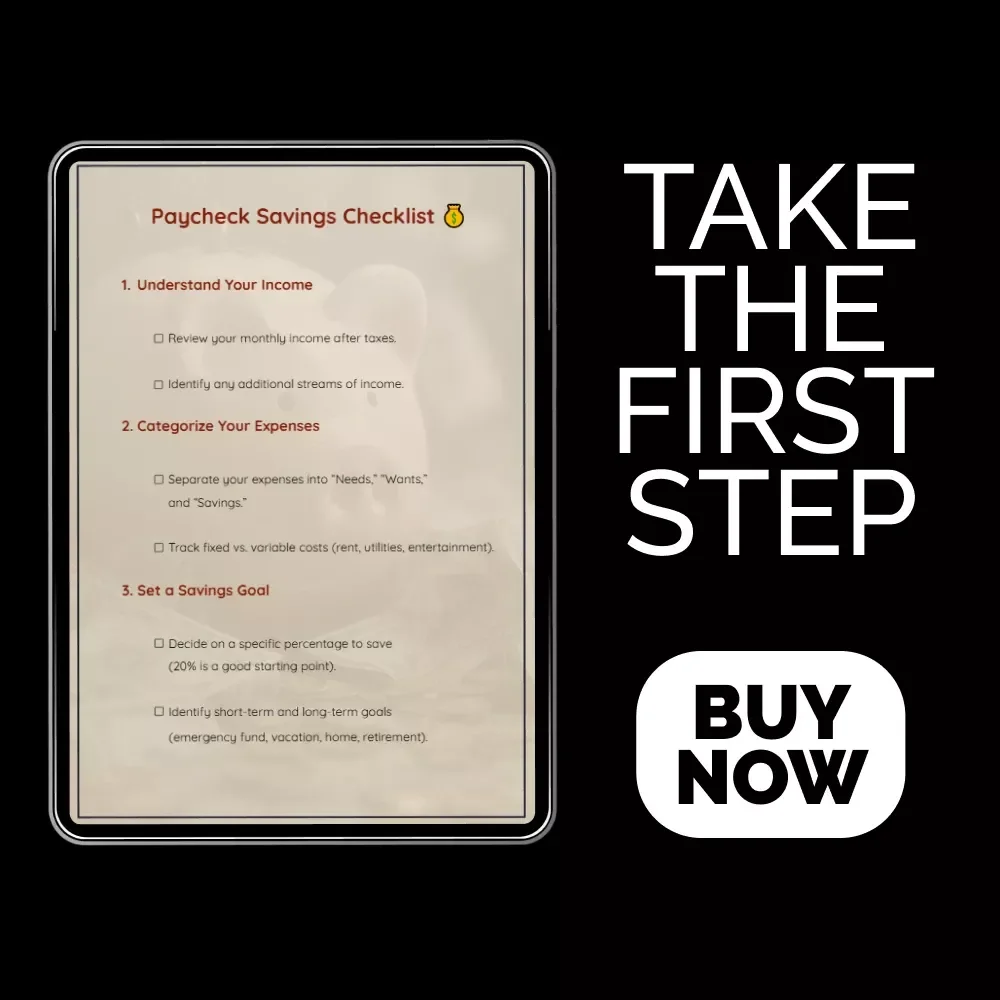 Paycheck Savings Checklist | Budget Planner Printable, How Much to Save Each Paycheck Guide, Simple Money Saving Checklist