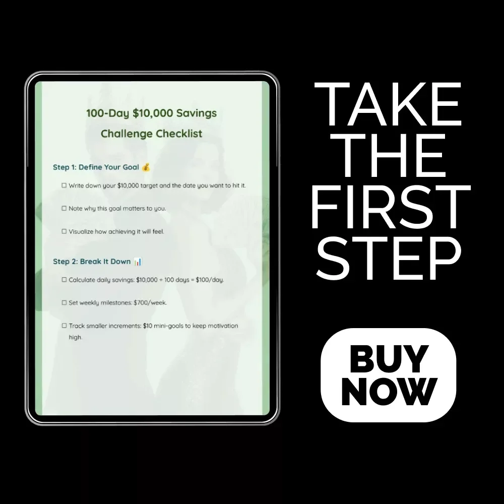 100-Day $10,000 Savings Challenge Checklist | Printable Savings Tracker | how to save 10000 in 100 days | Budget Planner for Fast Savings