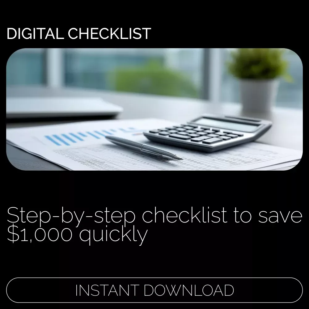 Save $1,000 Fast: Action Checklist | How to Save 1000 Step-by-Step Digital Checklist