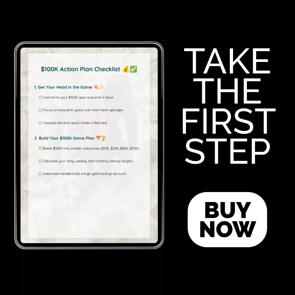 $100K Action Plan Checklist | How to Save 100K Step-by-Step Digital Checklist for Smart Money Goals