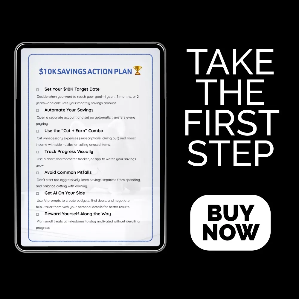 $10K Savings Action Plan 🏆 – Simple Checklist Guide on how to save 10000, Step-by-Step Money Saving Plan, Digital Download