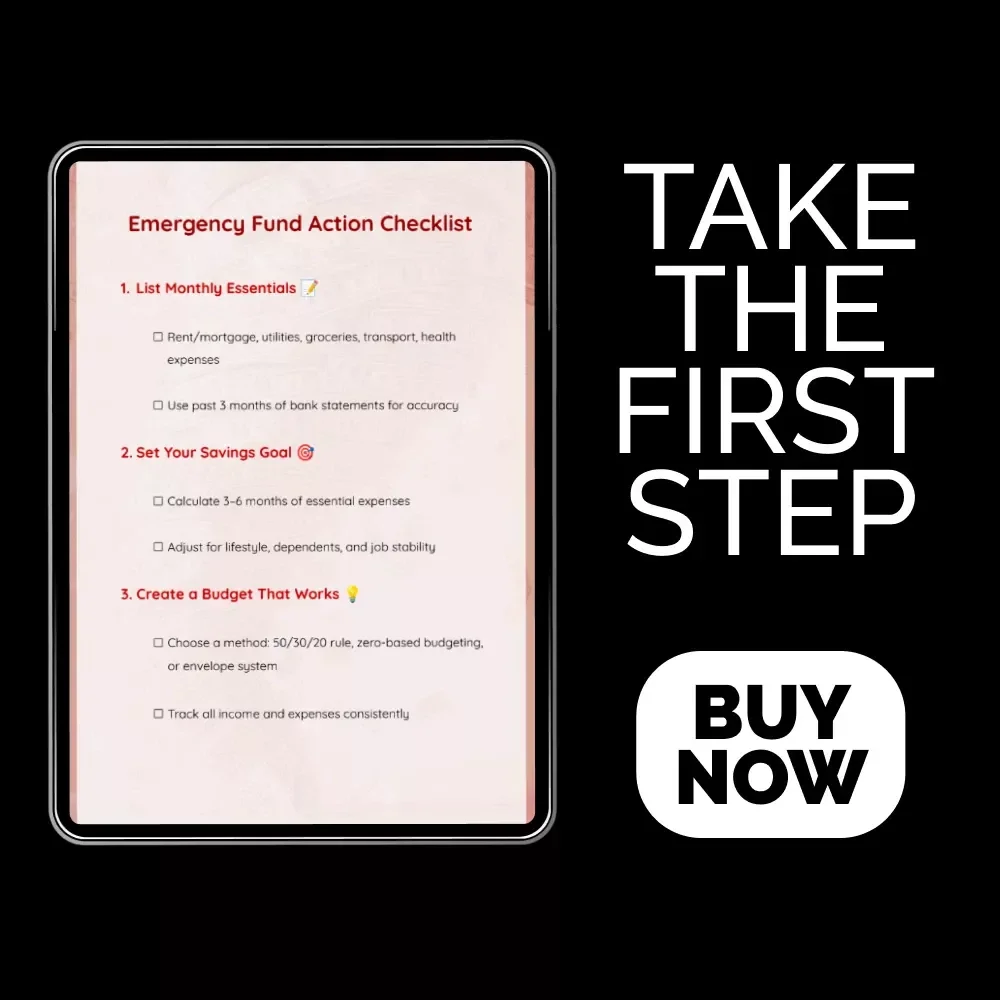 Emergency Fund Action Checklist | Building an Emergency Fund Checklist | Printable Money Checklist for Financial Stability & Savings Planning
