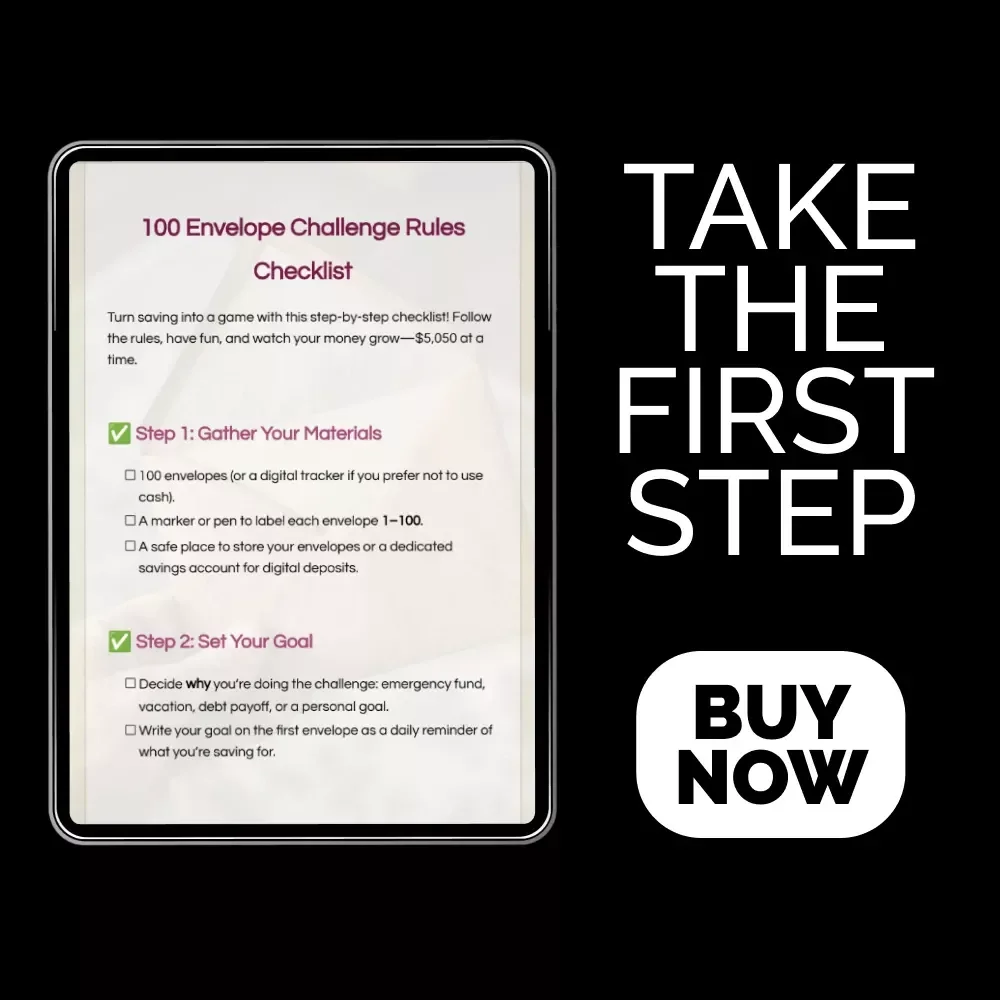100 Envelope Challenge Rules Checklist | What Is the 100 Envelope Challenge Rules | Savings Challenge Printable | Money Challenge Checklist