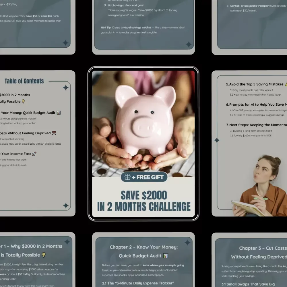 Save $2000 in 2 Months Challenge | Step-by-Step Ebook Guide on How to Save 2000 in 2 months, Budget Smarter, Cut Costs & Boost Income Fast