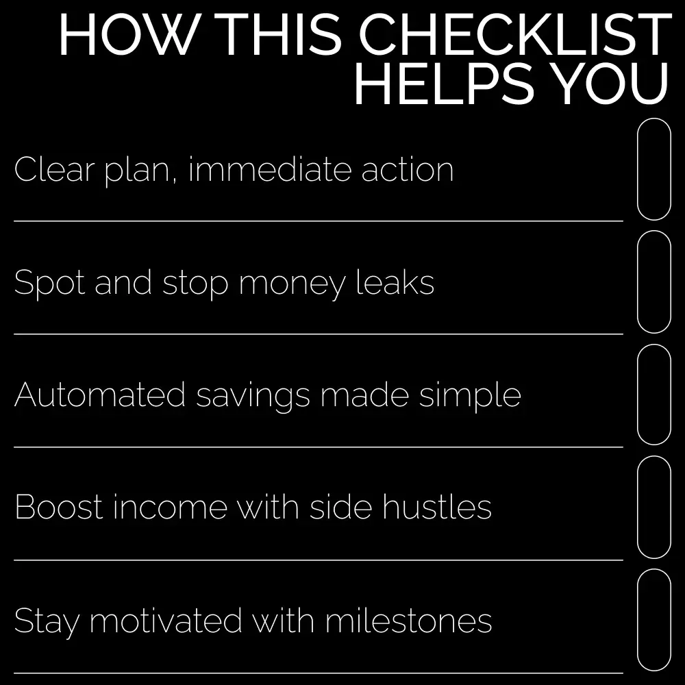 Save $1,000 Fast: Action Checklist | How to Save 1000 Step-by-Step Digital Checklist