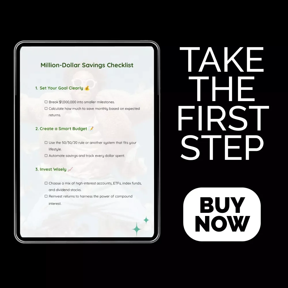 Million-Dollar Savings Checklist – Simple Step-by-Step Plan for How to Save a Million Dollars in 20 Years | Printable Financial Goal Tracker