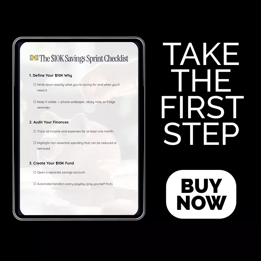 💵 The $10K Savings Sprint Checklist | Simple Action Plan for How to Save 10k Fast | Digital Money-Saving Checklist