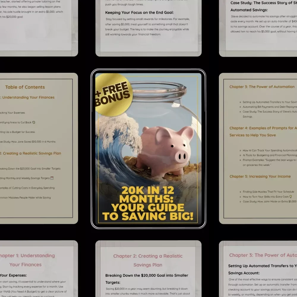 20K in 12 Months: Your Guide to Saving Big! | Smart Money Ebook on How to Save 20000 in a Year | Budgeting, Automation & Income Boost Plan