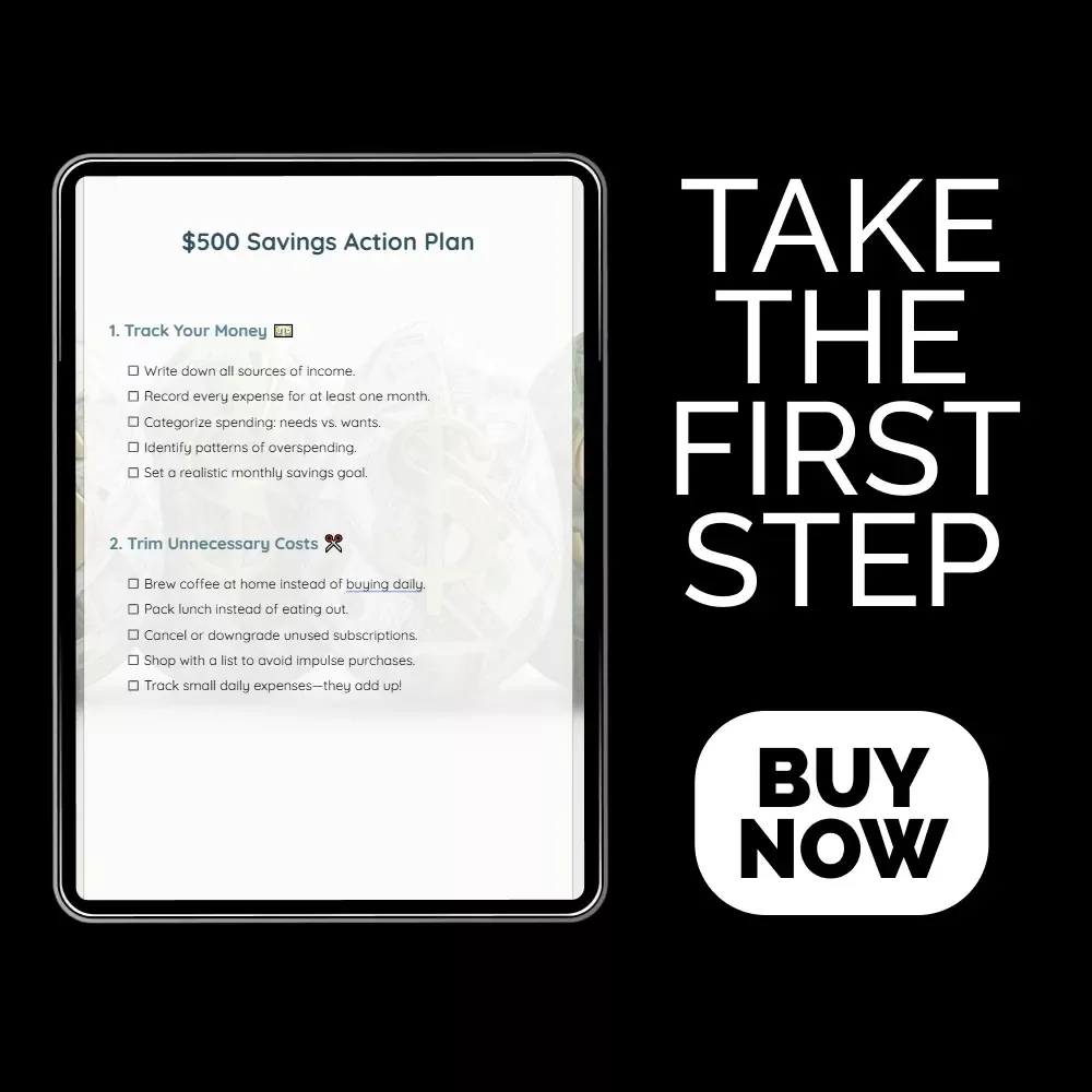 $500 Savings Action Plan | Checklist to Learn How to Save 500 a Month | Simple Monthly Money Reset