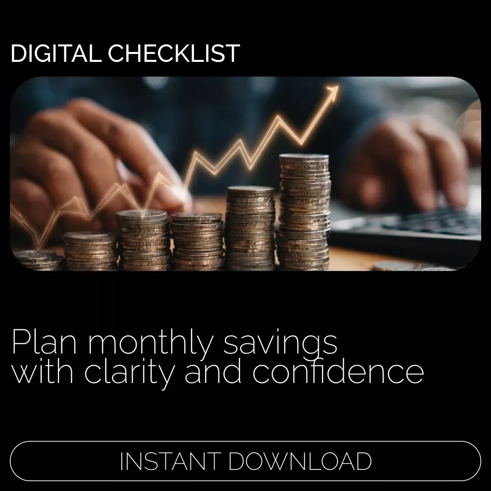 The Monthly Money Map Checklist | Simple Savings Planner to Know How Much to Save a Month | Budgeting & Financial Goal Tracker
