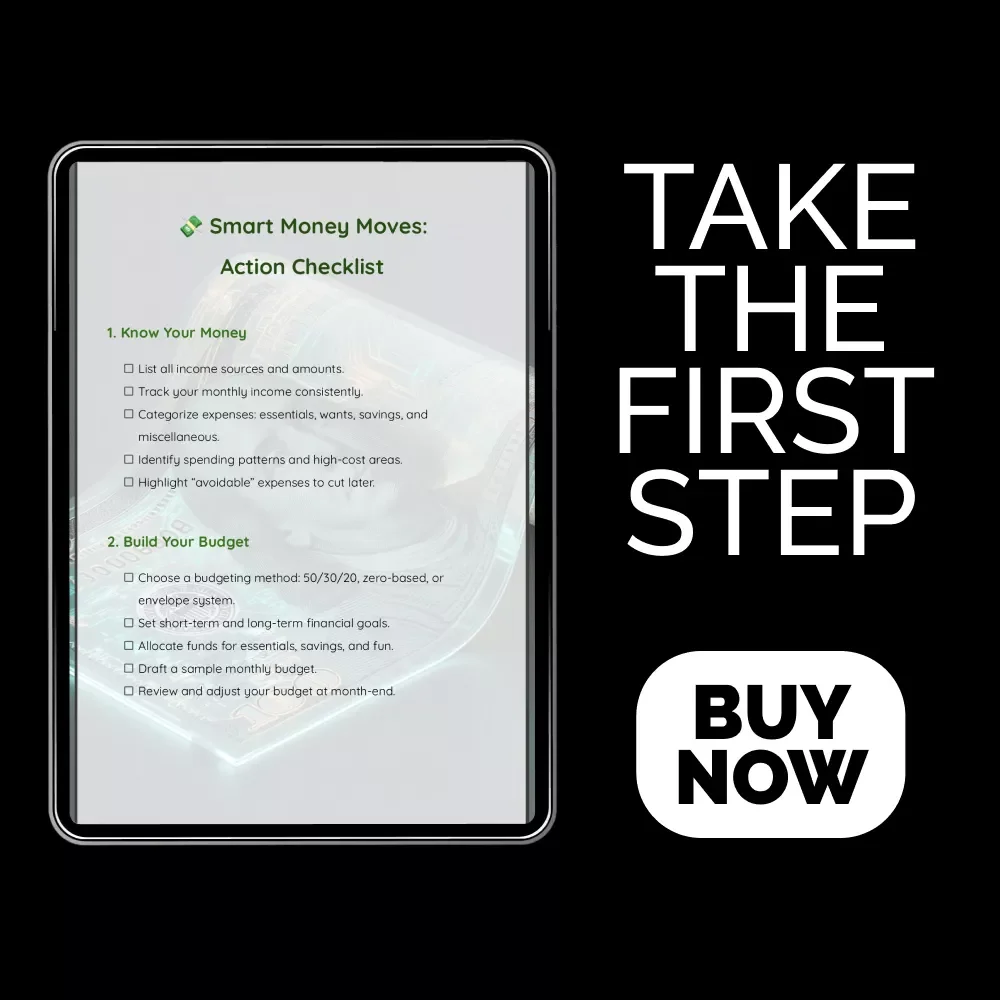 💸 Smart Money Moves: Action Checklist | Simple Guide for How to Manage and Save Money, Budget Planner, Savings Tracker, Digital Download