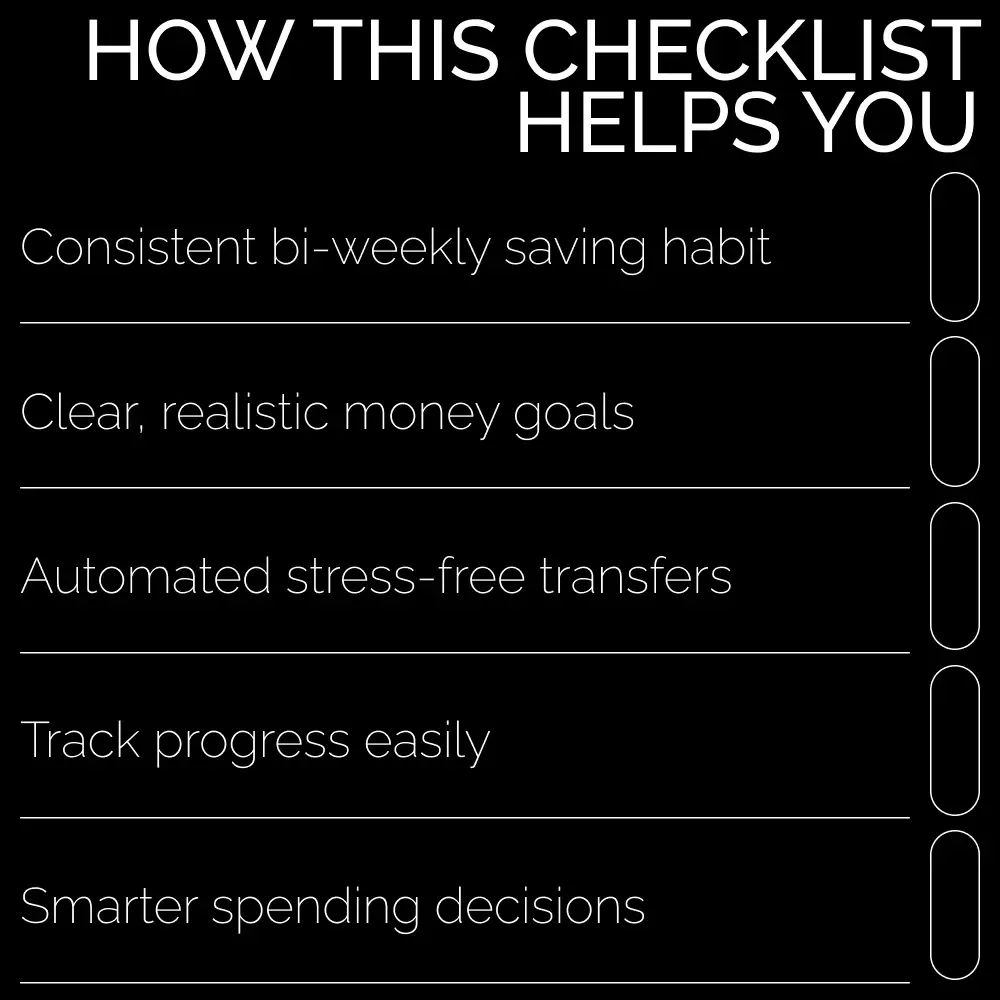 Checklist: Bi-Weekly Savings Made Simple – Printable Guide for Saving Money Every 2 Weeks, Budget Planner & Smart Financial Habit Tracker