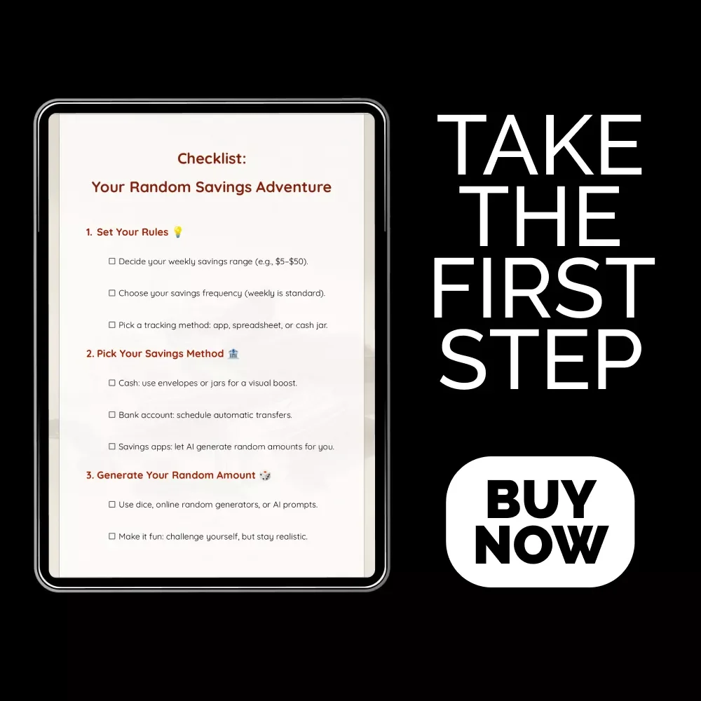Checklist: Your Random Savings Adventure | Fun Money Challenge | Random Amount Weekly Savings Challenge Printable